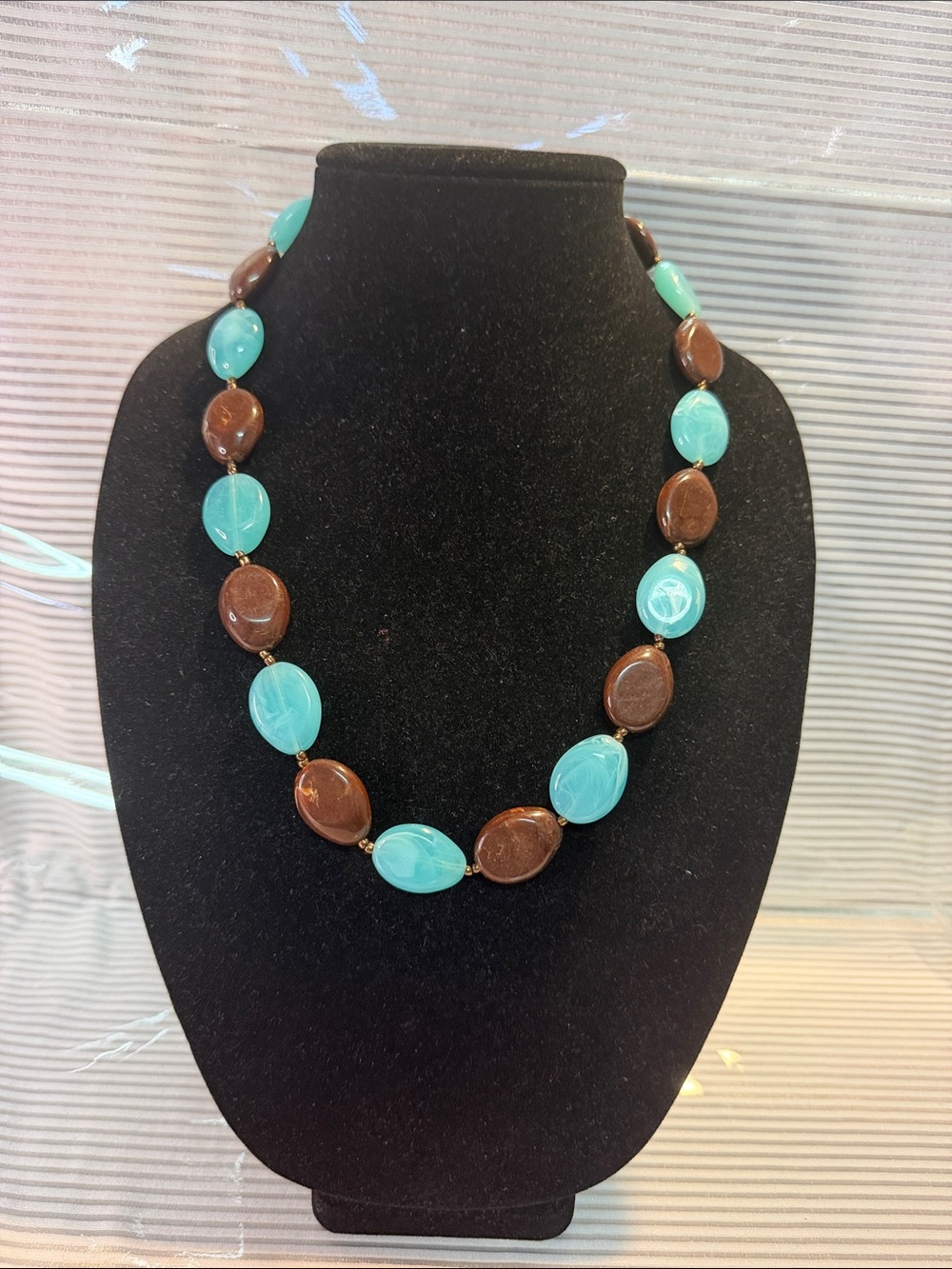 Source Unknown Turquoise and Brown Beaded Necklace